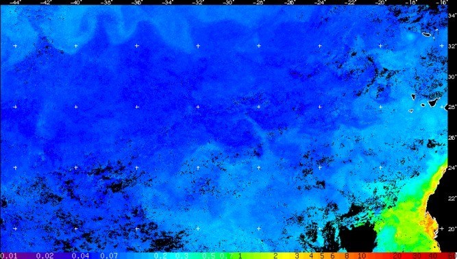 Chlorophyll-a median composite from 27 September to 03 October 2017. (Image processed by Silvia Pardo for the NERC National Earth Observation Data Analysis and Archive Service at Plymouth Marine Laboratory). Chlorophyll-a median composite from 27 September to 03 October 2017. (Image processed by Silvia Pardo for the NERC National Earth Observation Data Analysis and Archive Service at Plymouth Marine Laboratory).